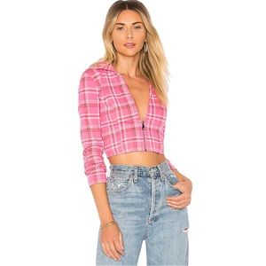I AM GIA x REVOLVE Polaris Pink Tartan Cropped Jacket Size M